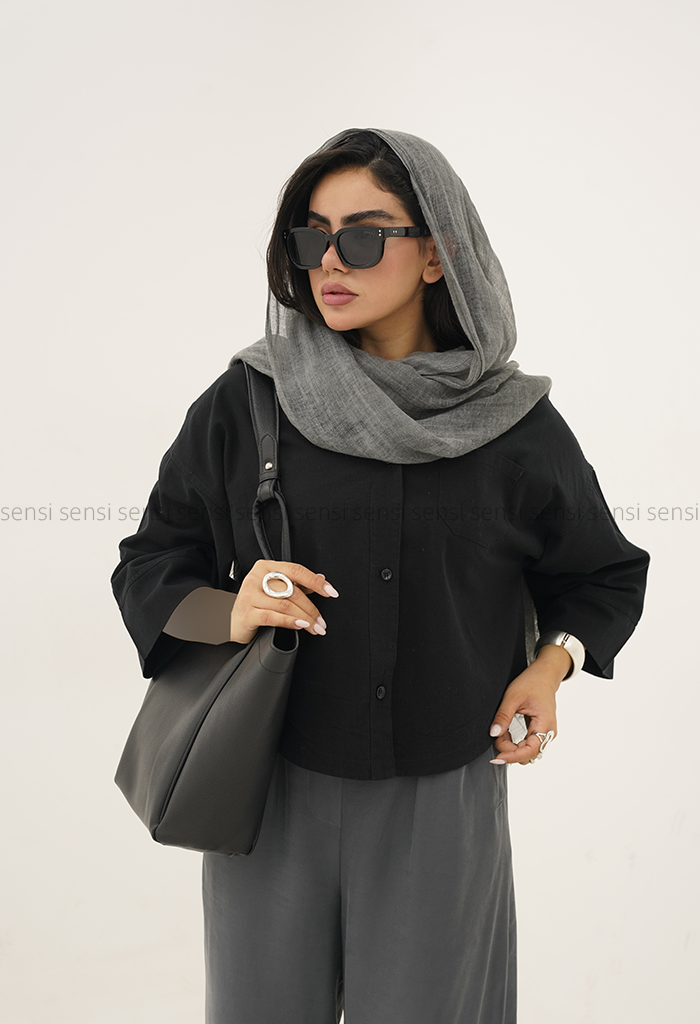 شومیز کراپ زنانه لینن یقه هفت کد1005629